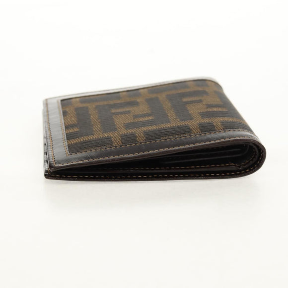 FENDI Zucca Canvas Compact Wallet Black Brown Auth 158171V