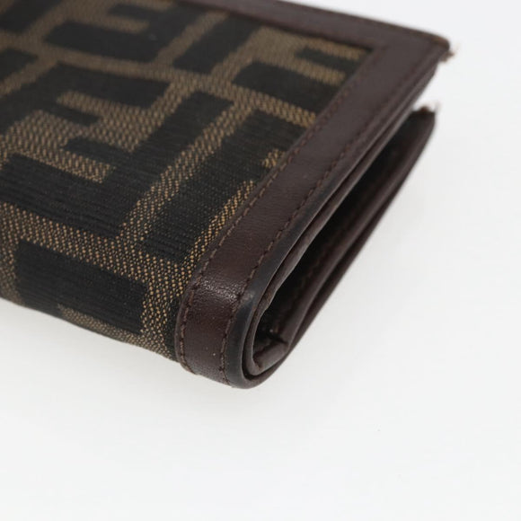 FENDI Zucca Canvas Compact Wallet Black Brown Silver Auth 158172