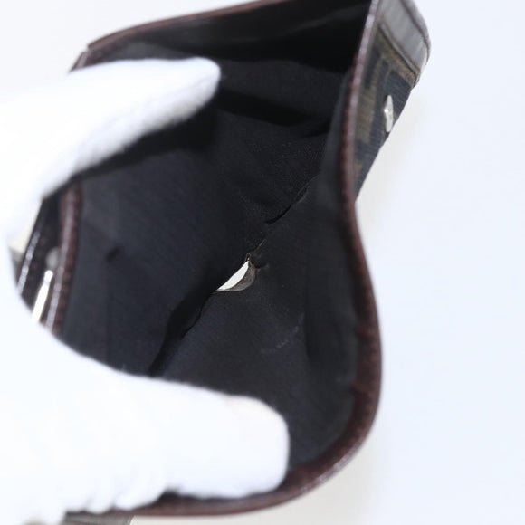 FENDI Zucca Canvas Compact Wallet Black Brown Silver Auth 158172