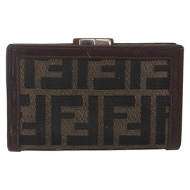 FENDI Zucca Canvas Compact Wallet Black Brown Silver Auth 158172 - 0