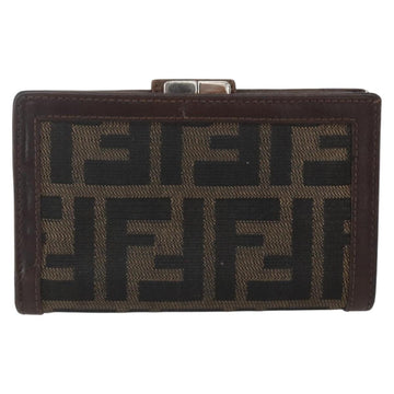 FENDI Zucca Canvas Compact Wallet Black Brown Silver Auth 158172 - 0