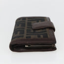 FENDI Zucca Canvas Compact Wallet Black Brown Silver Auth 158172-4