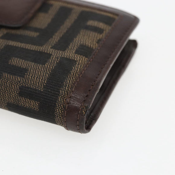FENDI Zucca Canvas Compact Wallet Black Brown Silver Auth 158172