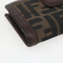FENDI Zucca Canvas Compact Wallet Black Brown Silver Auth 158172-14