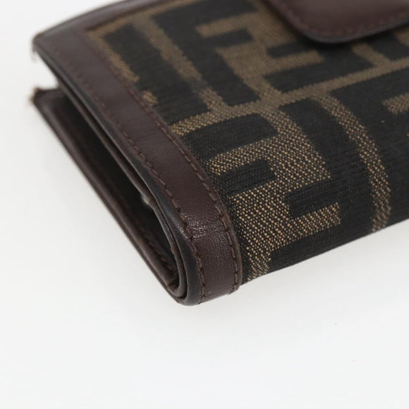FENDI Zucca Canvas Compact Wallet Black Brown Silver Auth 158172