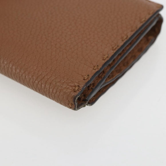 FENDI Celeria Long Wallet Leather Brown Silver Auth 158173