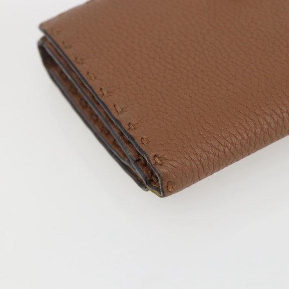 FENDI Celeria Long Wallet Leather Brown Silver Auth 158173
