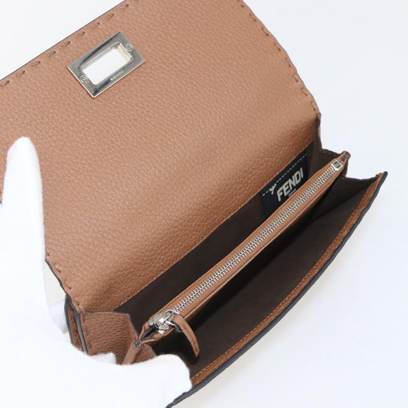 FENDI Celeria Long Wallet Leather Brown Silver Auth 158173