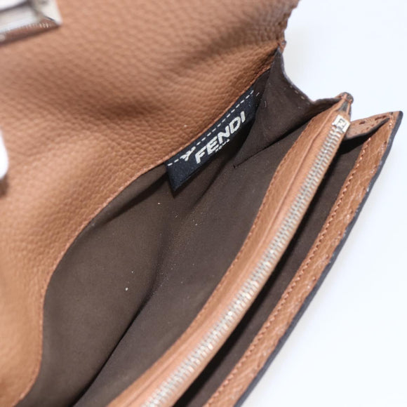 FENDI Celeria Long Wallet Leather Brown Silver Auth 158173