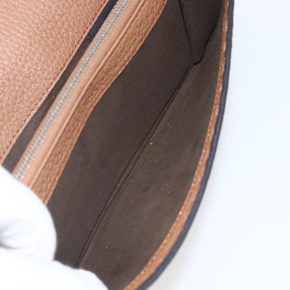 FENDI Celeria Long Wallet Leather Brown Silver Auth 158173