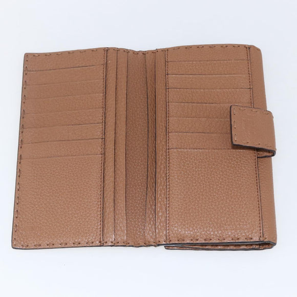 FENDI Celeria Long Wallet Leather Brown Silver Auth 158173