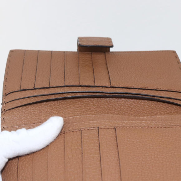 FENDI Celeria Long Wallet Leather Brown Silver Auth 158173