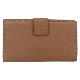 FENDI Celeria Long Wallet Leather Brown Silver Auth 158173 - 0