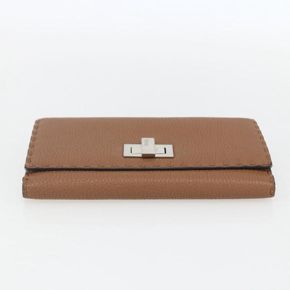 FENDI Celeria Long Wallet Leather Brown Silver Auth 158173
