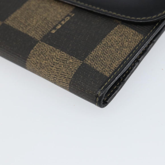 FENDI Pecan Canvas Long Wallet Black Brown Black Brown Auth 158174