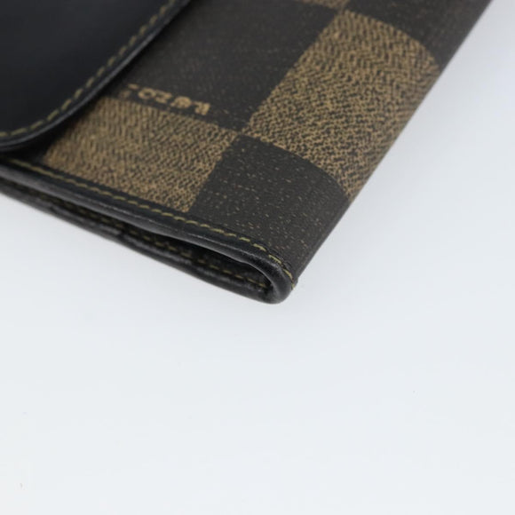 FENDI Pecan Canvas Long Wallet Black Brown Black Brown Auth 158174