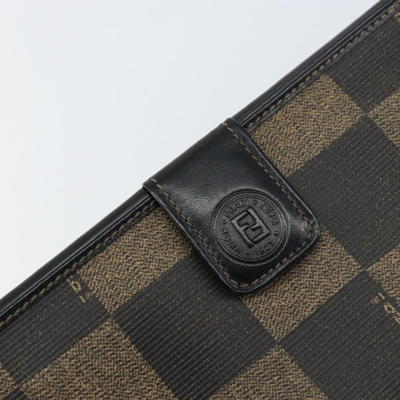 FENDI Pecan Canvas Long Wallet Black Brown Black Brown Auth 158174
