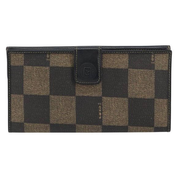 FENDI Pecan Canvas Long Wallet Black Brown Black Brown Auth 158174