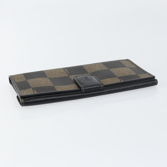 FENDI Pecan Canvas Long Wallet Black Brown Black Brown Auth 158174