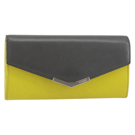 FENDI 2 JOURS Continental Wallet Leather Gray Silver Auth 158175