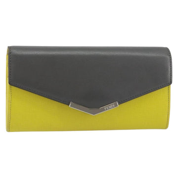 FENDI 2 JOURS Continental Wallet Leather Gray Silver Auth 158175