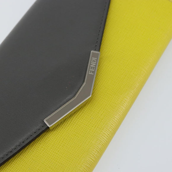 FENDI 2 JOURS Continental Wallet Leather Gray Silver Auth 158175
