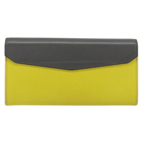 FENDI 2 JOURS Continental Wallet Leather Gray Silver Auth 158175
