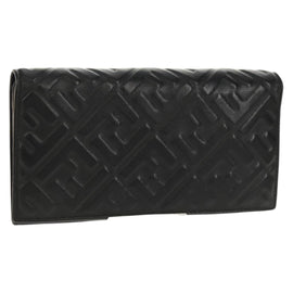 FENDI Zucca Canvas Wallet Leather Black Auth 158176V