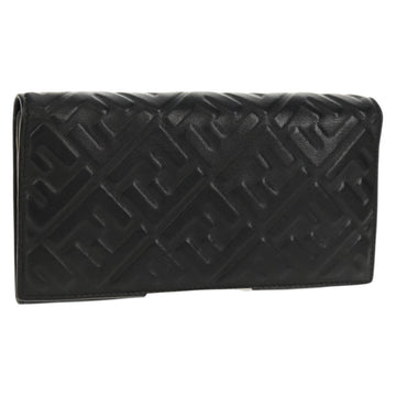 FENDI Zucca Canvas Wallet Leather Black Auth 158176V