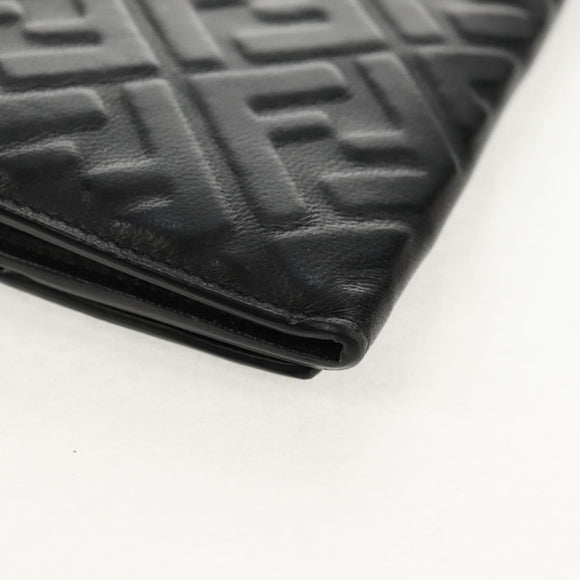 FENDI Zucca Canvas Wallet Leather Black Auth 158176V