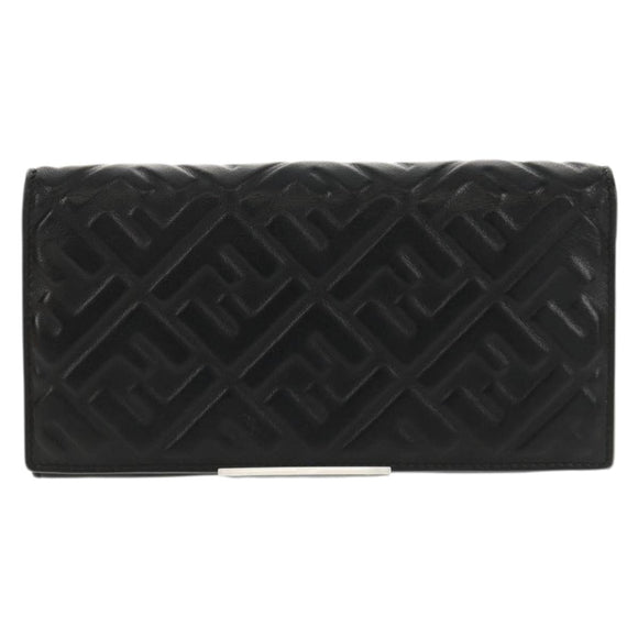 FENDI Zucca Canvas Wallet Leather Black Auth 158176V