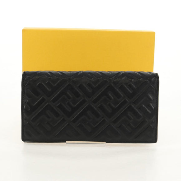 FENDI Zucca Canvas Wallet Leather Black Auth 158176V