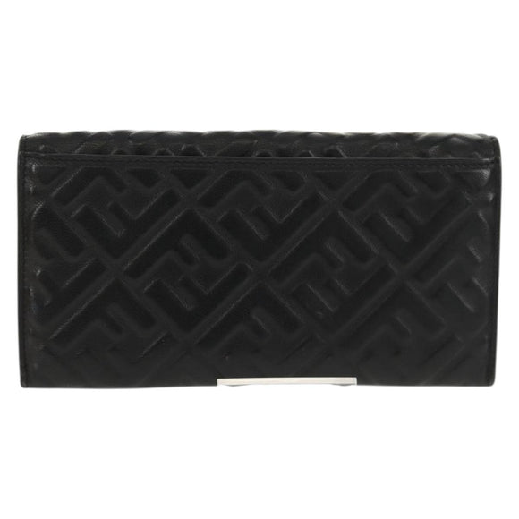 FENDI Zucca Canvas Wallet Leather Black Auth 158176V