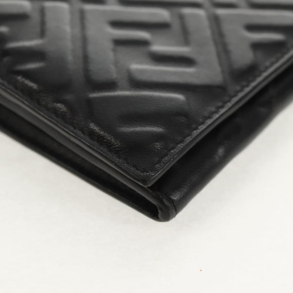 FENDI Zucca Canvas Wallet Leather Black Auth 158176V