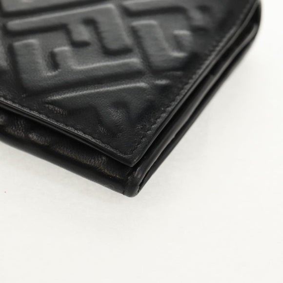 FENDI Zucca Canvas Wallet Leather Black Auth 158176V