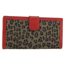 FENDI Long Wallet Nylon Red Brown Black Brown Auth 158177-1