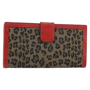 FENDI Long Wallet Nylon Red Brown Black Brown Auth 158177
