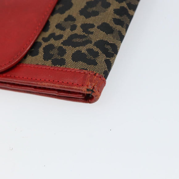 FENDI Long Wallet Nylon Red Brown Black Brown Auth 158177