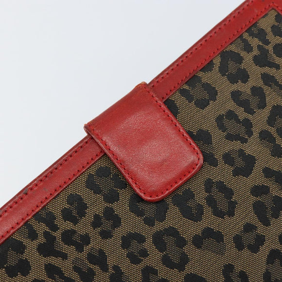 FENDI Long Wallet Nylon Red Brown Black Brown Auth 158177