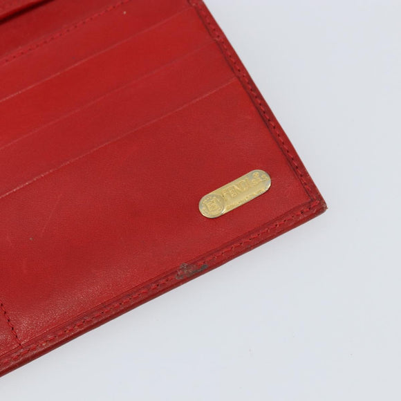 FENDI Long Wallet Nylon Red Brown Black Brown Auth 158177