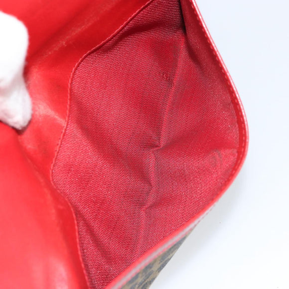 FENDI Long Wallet Nylon Red Brown Black Brown Auth 158177