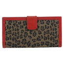 FENDI Long Wallet Nylon Red Brown Black Brown Auth 158177-13