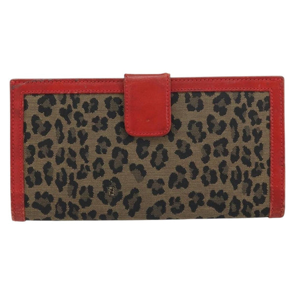 FENDI Long Wallet Nylon Red Brown Black Brown Auth 158177