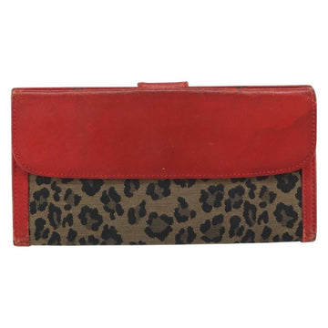 FENDI Long Wallet Nylon Red Brown Black Brown Auth 158177 - 0