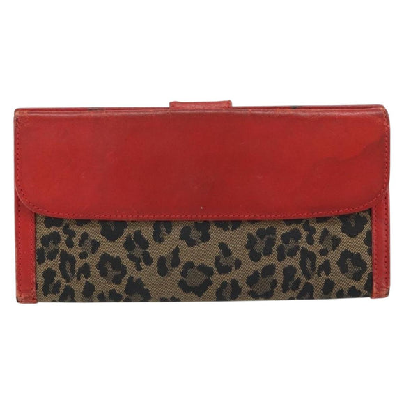 FENDI Long Wallet Nylon Red Brown Black Brown Auth 158177