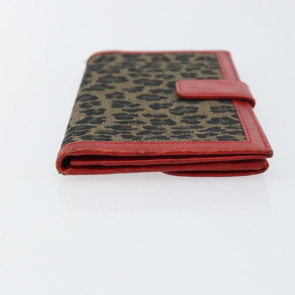 FENDI Long Wallet Nylon Red Brown Black Brown Auth 158177