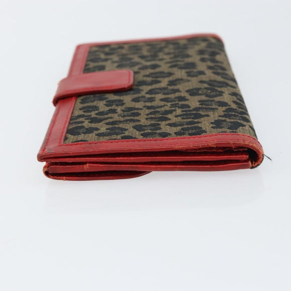 FENDI Long Wallet Nylon Red Brown Black Brown Auth 158177