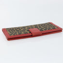 FENDI Long Wallet Nylon Red Brown Black Brown Auth 158177-5