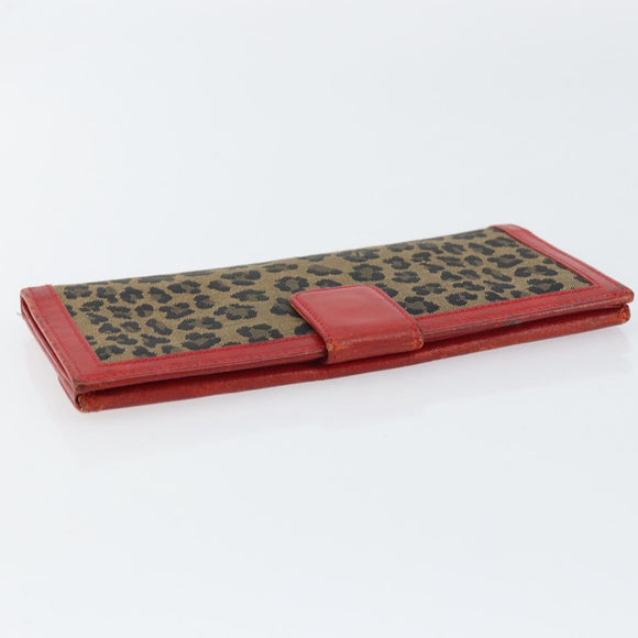 FENDI Long Wallet Nylon Red Brown Black Brown Auth 158177