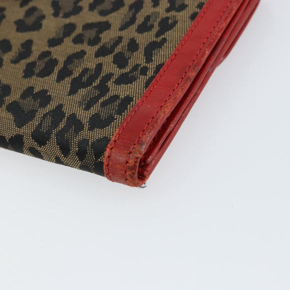 FENDI Long Wallet Nylon Red Brown Black Brown Auth 158177